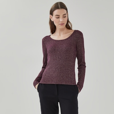 Lurex Ribbed Long Sleeve Top - Dark Plum
