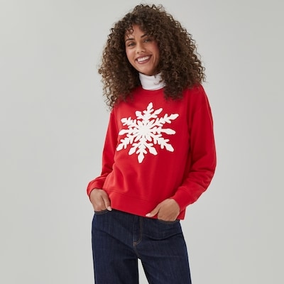 Chandail en molleton en chenille, flocons de neige - Rouge