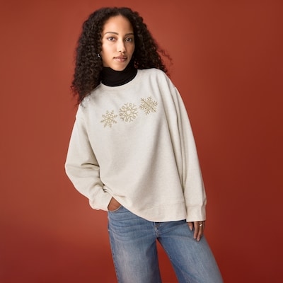 Embroidered Snowflake Sweatshirt - White Sand Mix