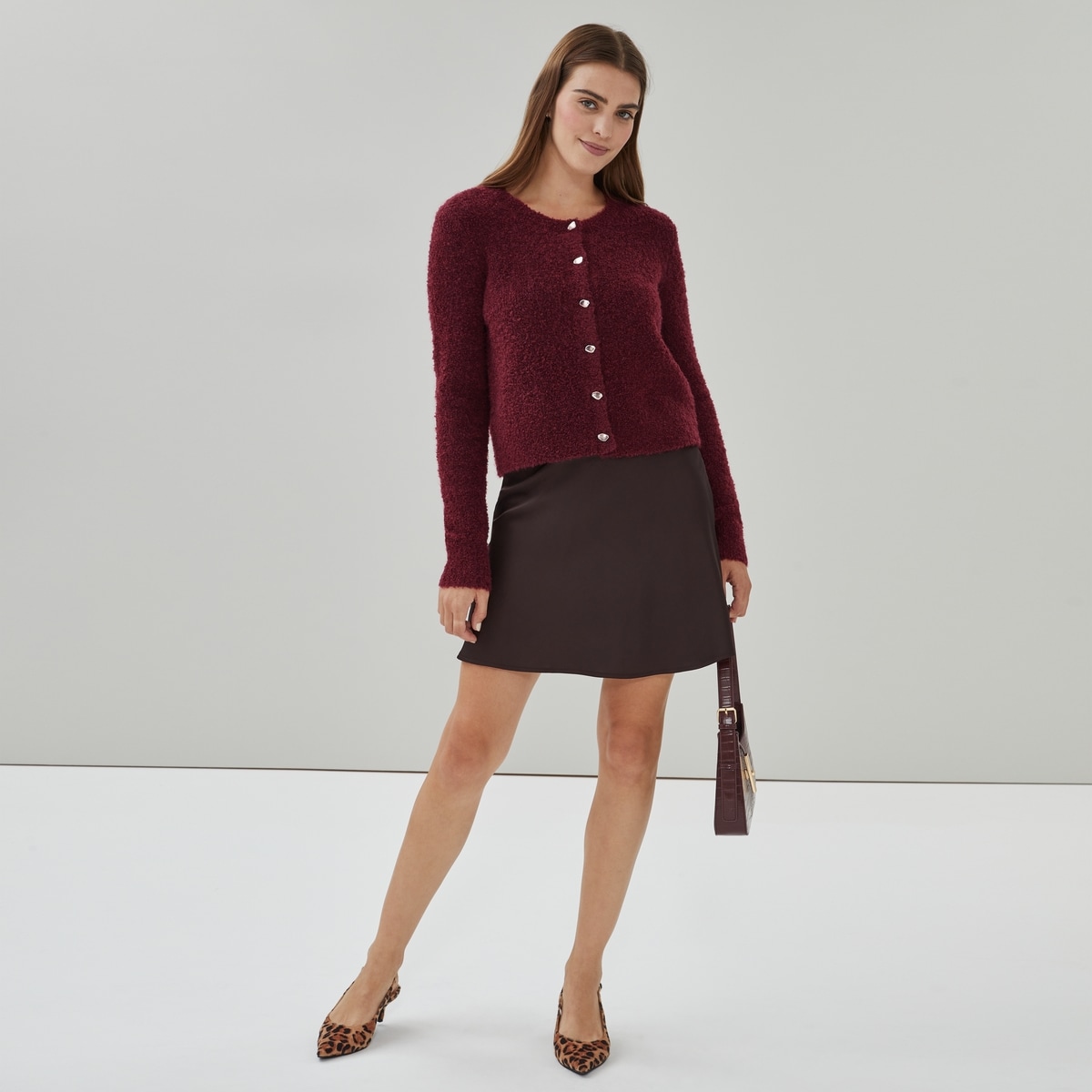 Boucle Cardigan - Dark Red