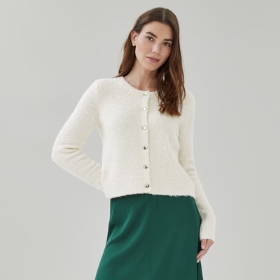 Cardigan en tricot bouclé - Crème