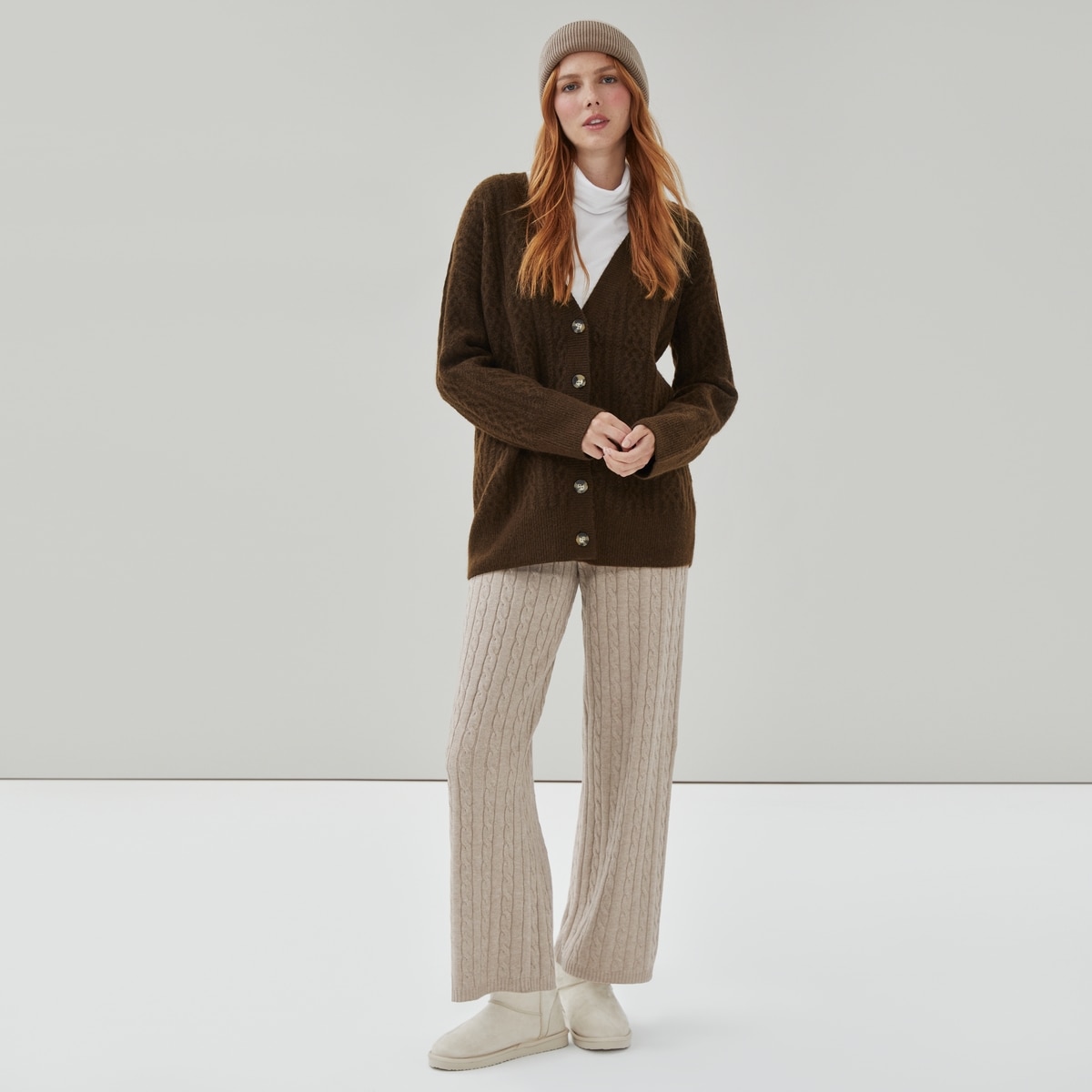 Cable Knit Cardigan - Brown