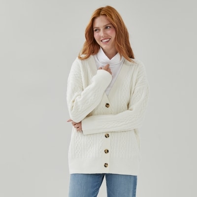 Cardigan à mailles torsadées - Blanc Cassé
