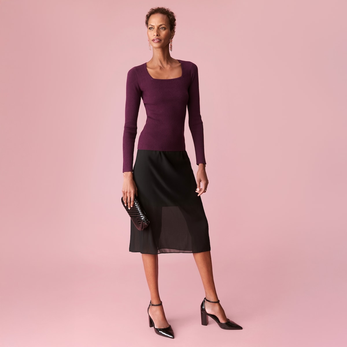 Ribbed Long Sleeve Top - Dark Plum