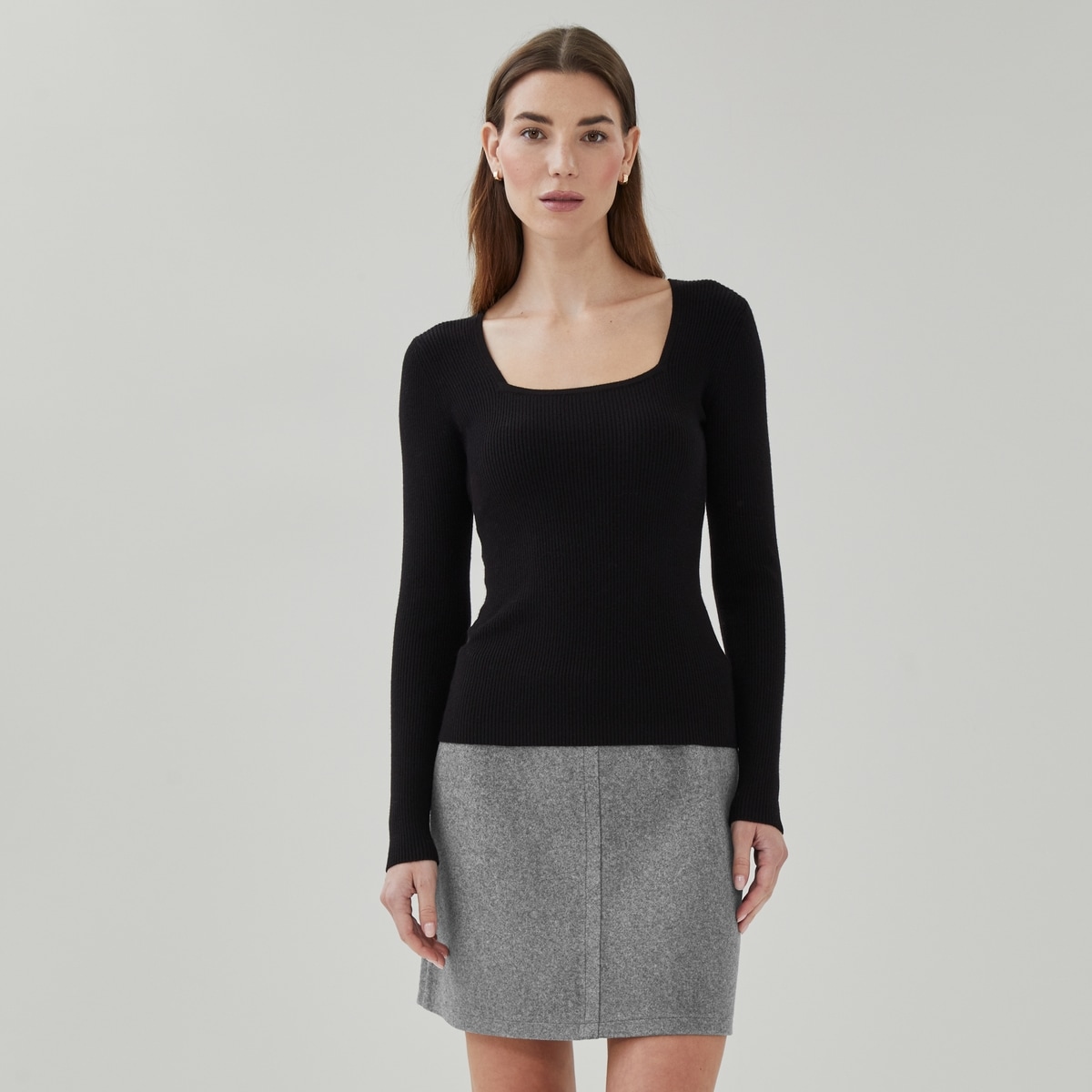 Ribbed Long Sleeve Top - Jf Black