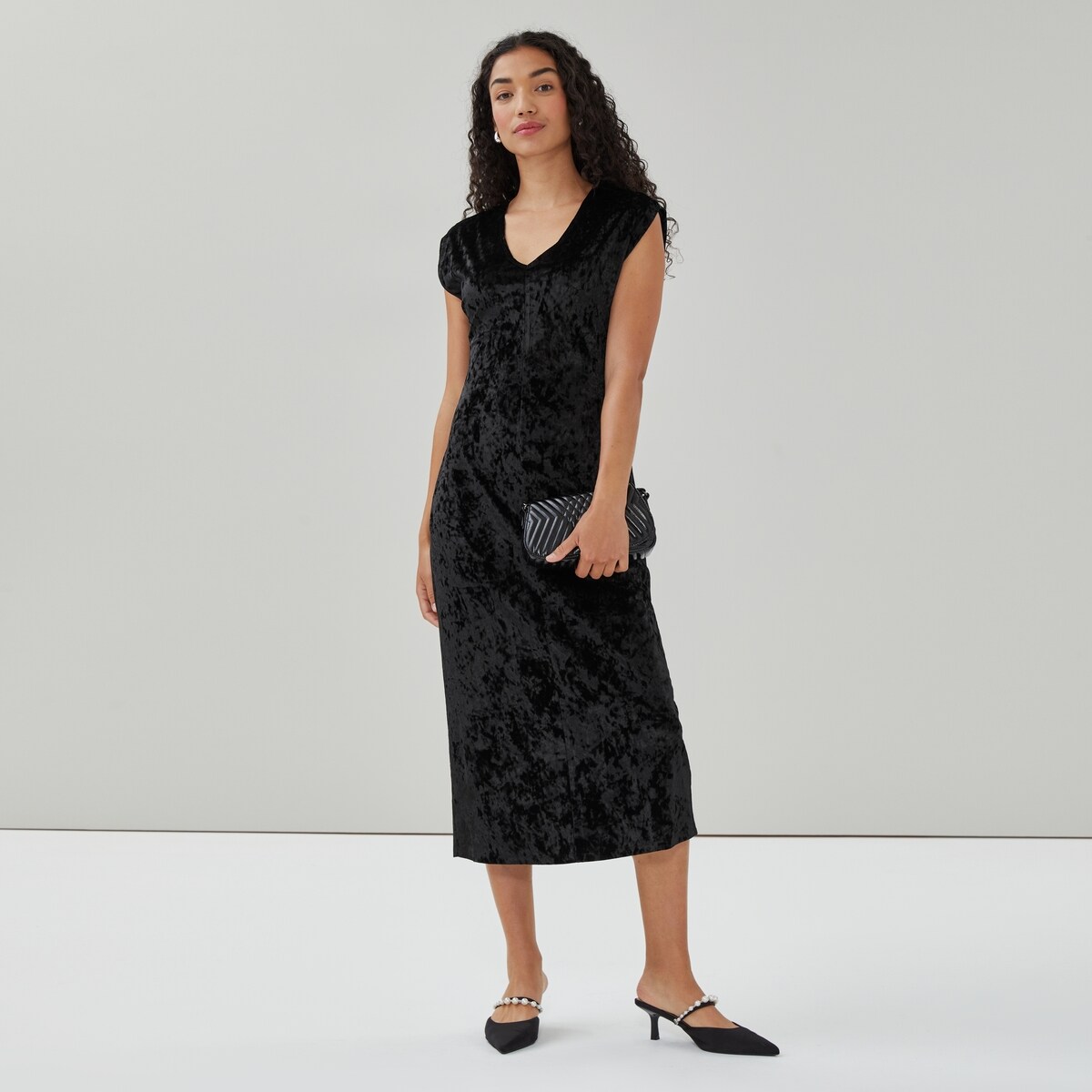 Crushed Velvet Midi Dress - Jf Black