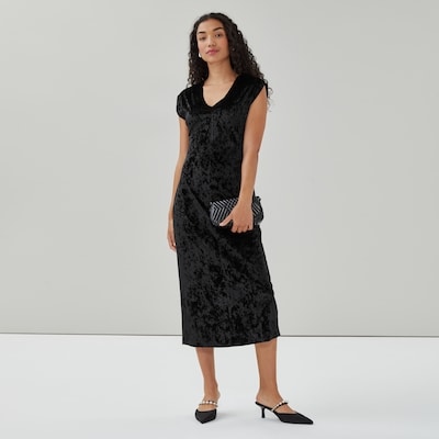 Crushed Velvet Midi Dress - JF Black