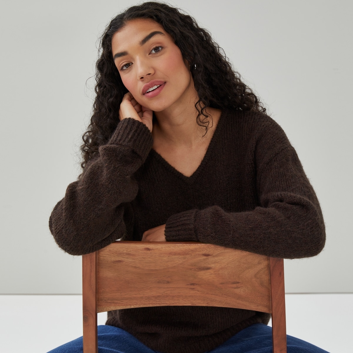 V-Neck Sweater - Dark Brown