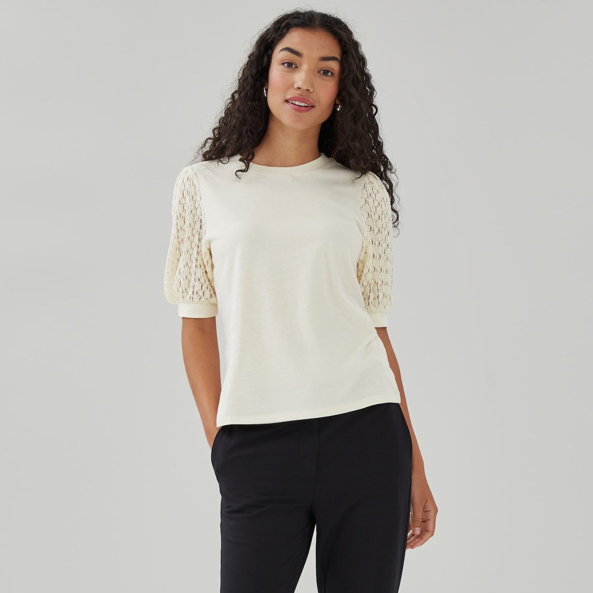 Novelty Puff Sleeve T-Shirt - Linen