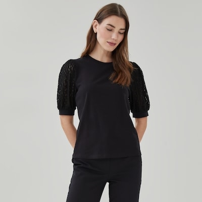 Novelty Puff Sleeve T-Shirt - JF Black