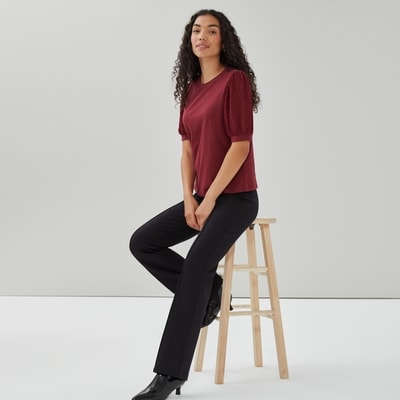 Novelty Puff Sleeve T-Shirt - Dark Red