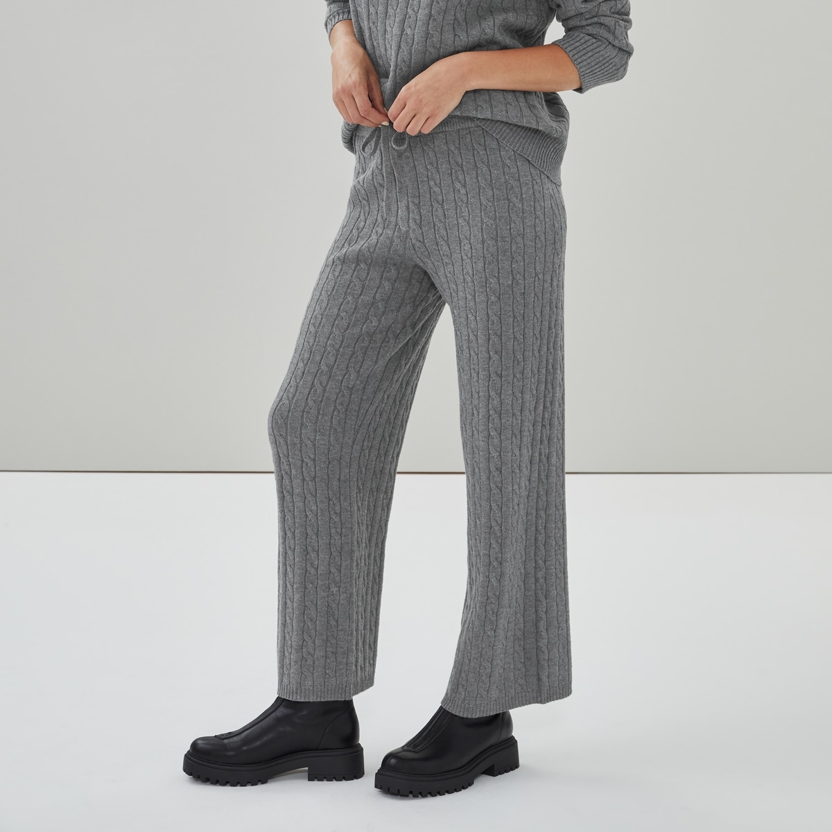 Wide Leg Sweater Pant - Grey Mix