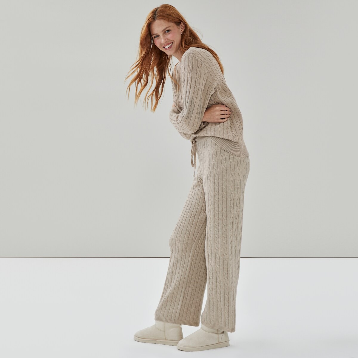 Wide Leg Sweater Pant - Oat Mix