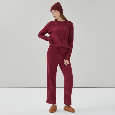Wide Leg Sweater Pant - Dark Red