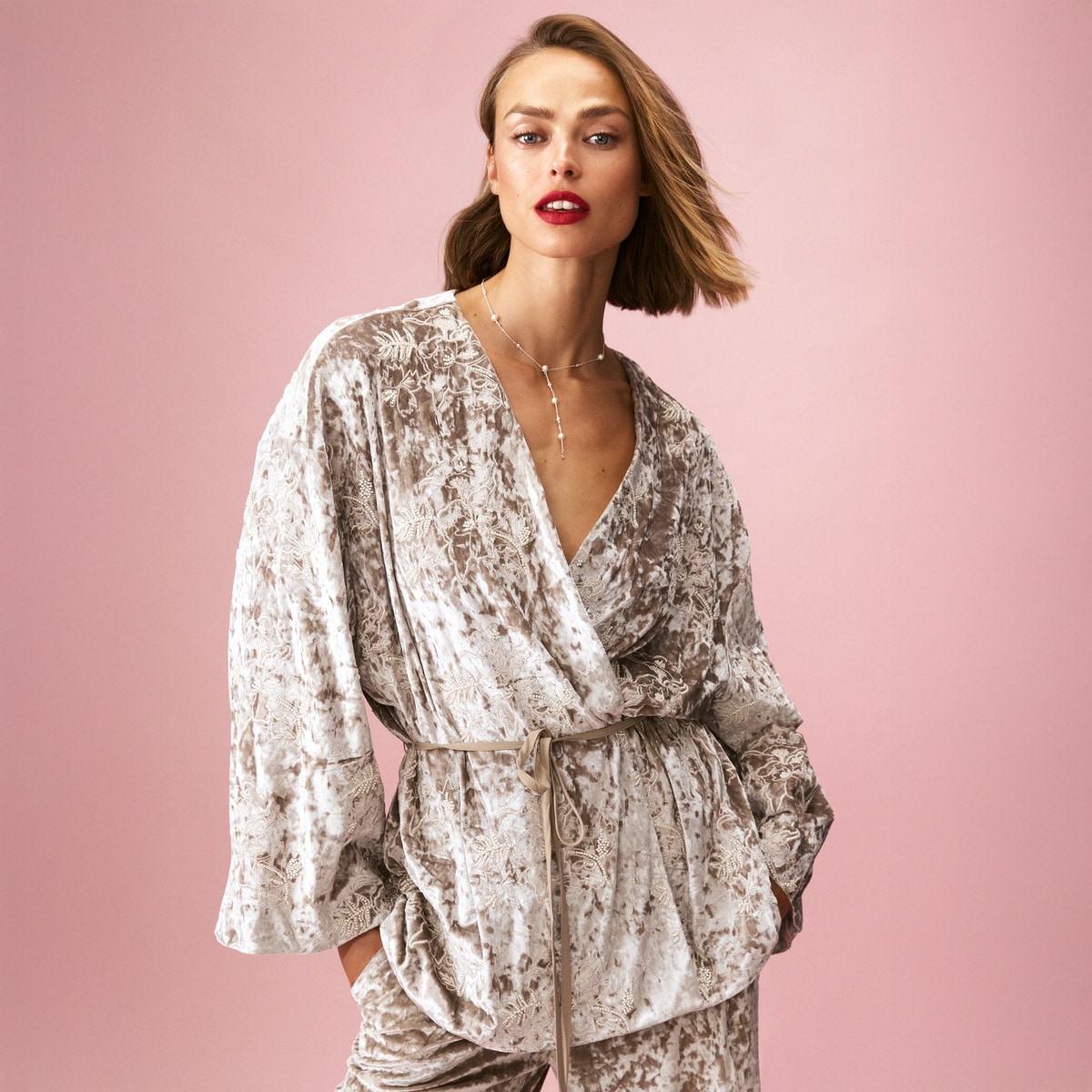 Veste portefeuille en velours froiss - Taupe