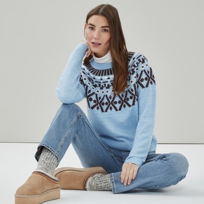 Chandail en jersey jacquard - Bleu Cendré