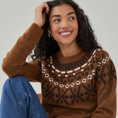 Chandail en jersey jacquard - Brun Pâle