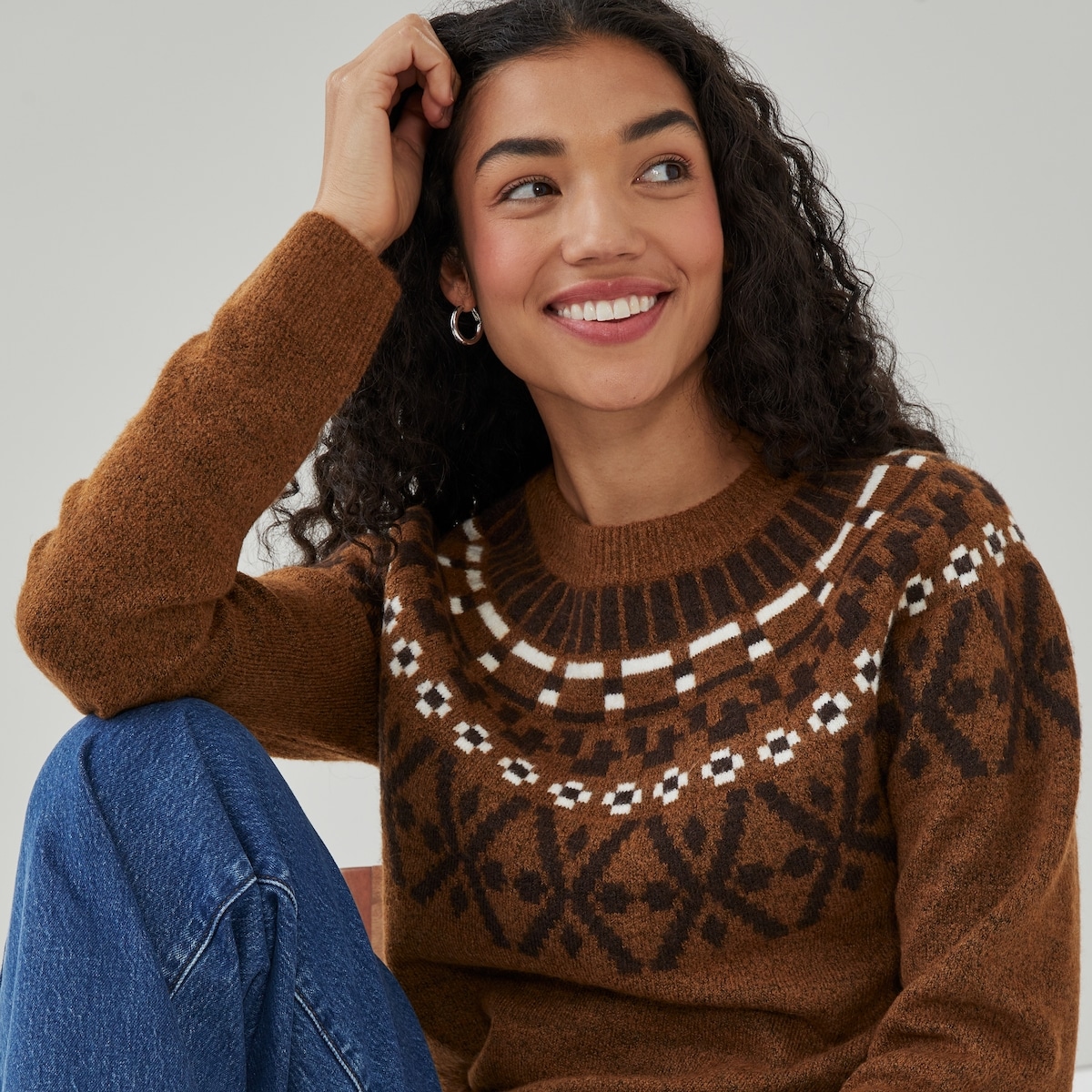 Chandail en jersey jacquard - Brun Ple