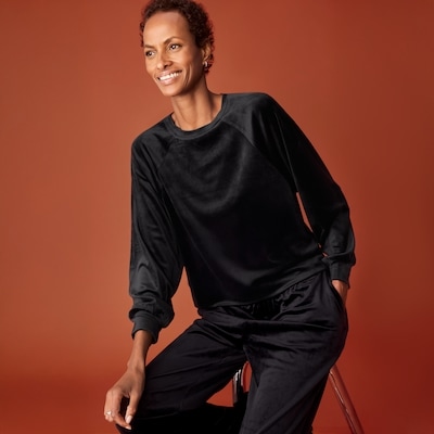 Velour Crew Neck Pullover - JF Black