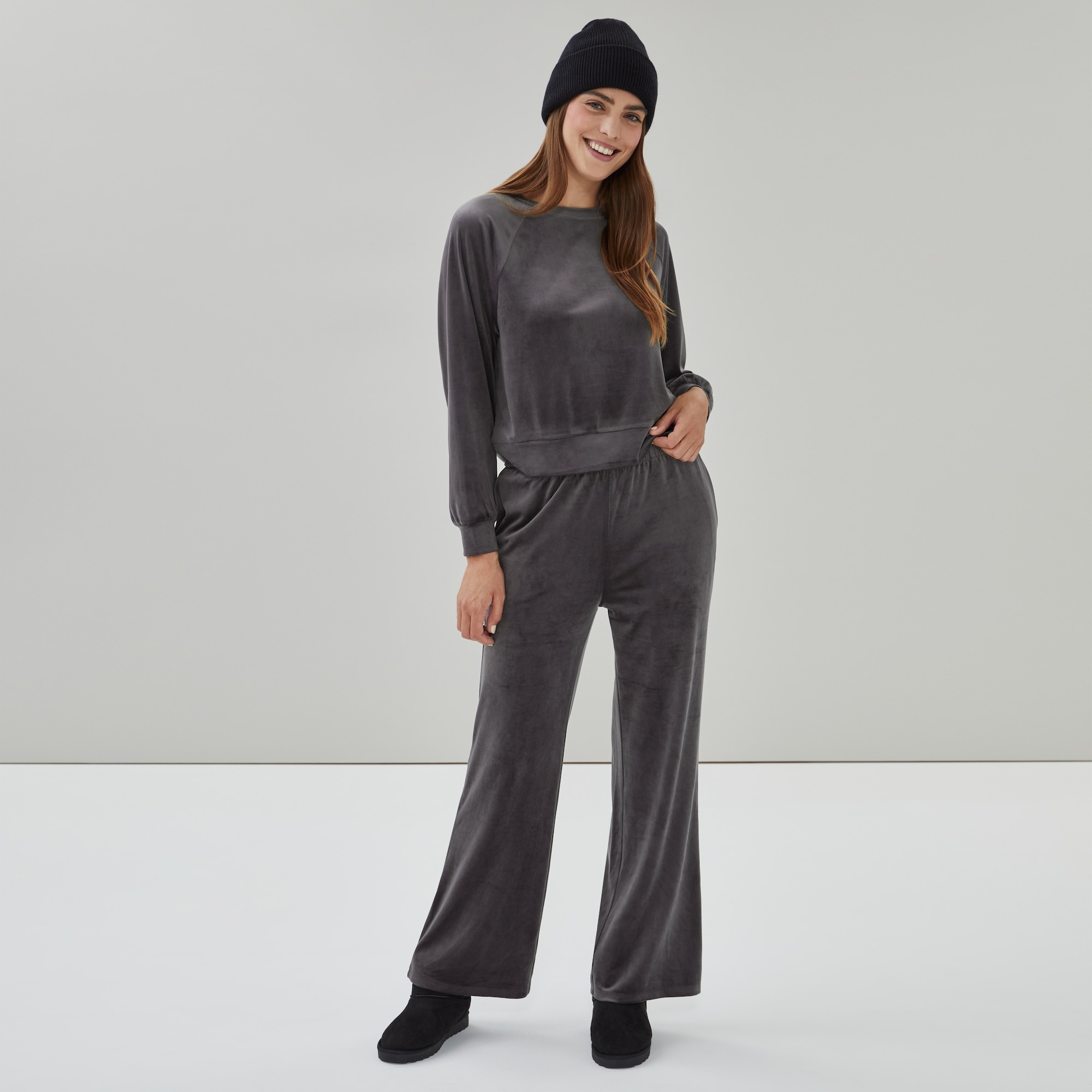 Velour Wide Leg Pant in Ash Grey from Joe Fresh