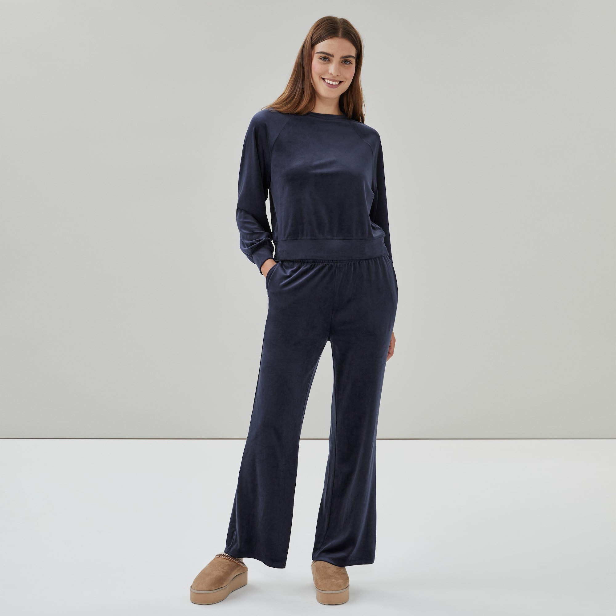 Women+ Velour Wide Leg Pant in Dark Navy from Joe Fresh