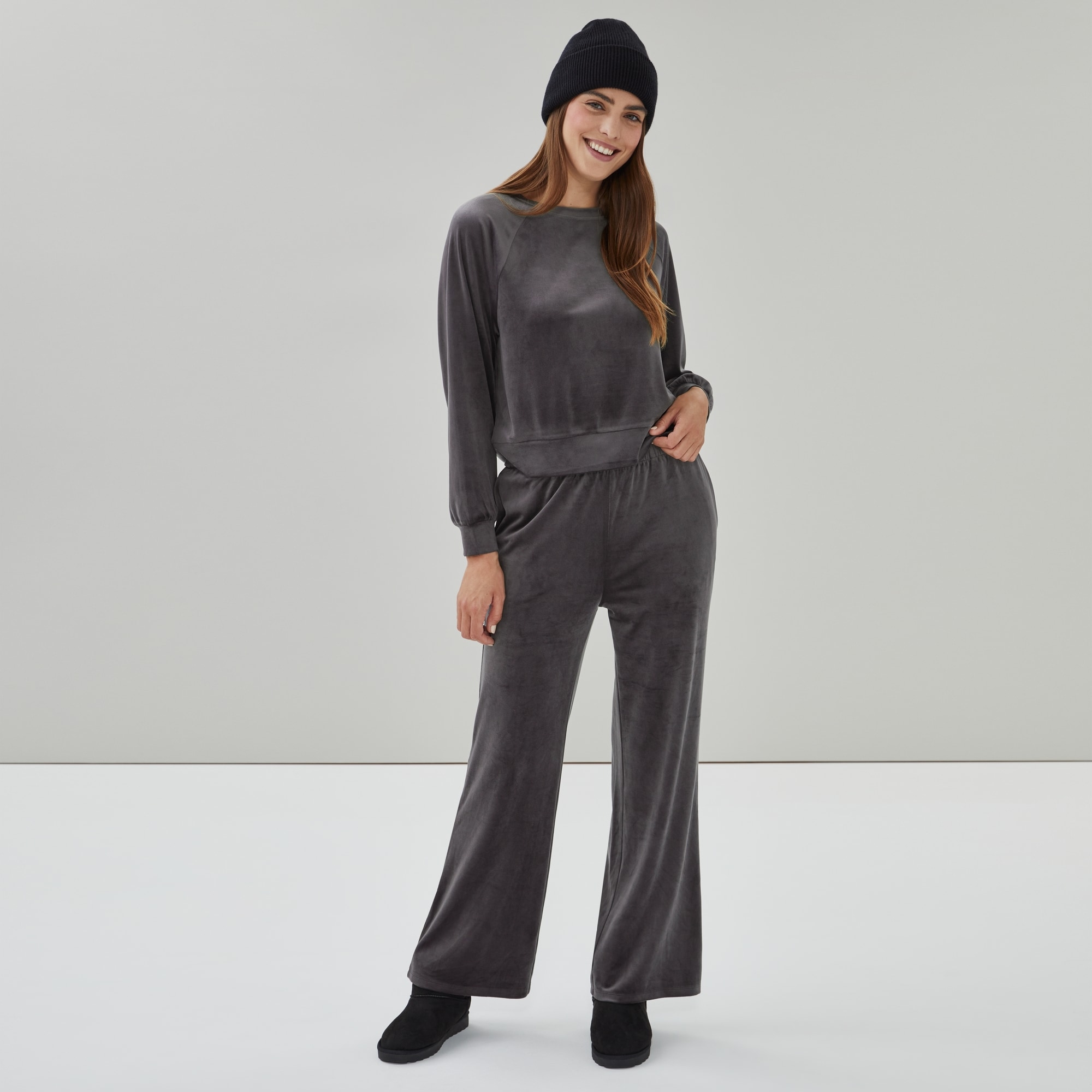 Velour Wide Leg Pant in Ash Grey from Joe Fresh
