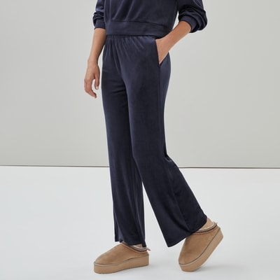 Pantalon en velours à jambe large - Marine foncé