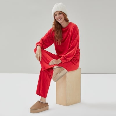 Velour Wide Leg Pant - Red