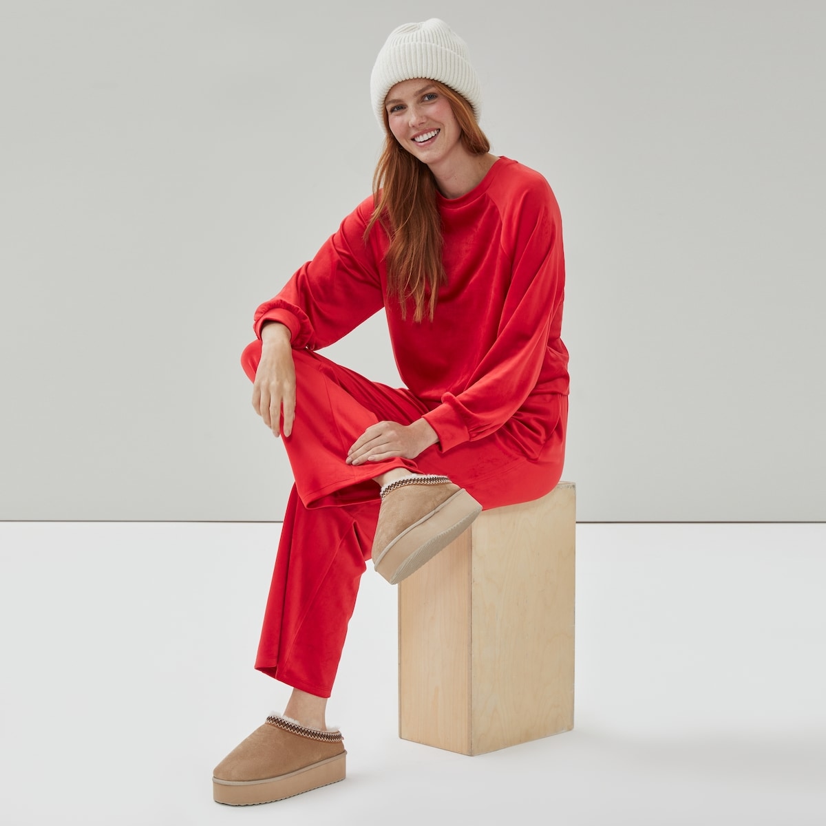 Pantalon en velours  jambe large - Rouge