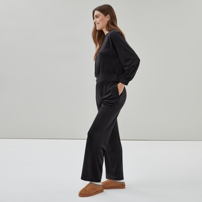 Pantalon en velours à jambe large - Noir JF