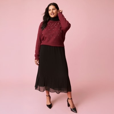 Embellished Sweater - Dark Red