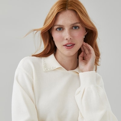 Embellished Collar Pullover - Off White