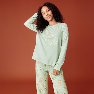 Graphic Long Sleeve Sleep Top - Pastel Green