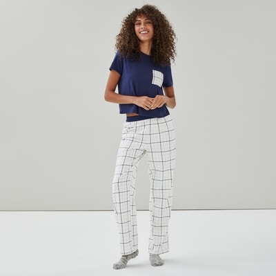 Flannel Sleep Pant Set - Pale Blue