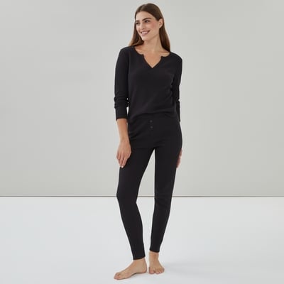 Pantalon de nuit en tricot gaufré - Noir