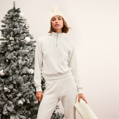 Chandail en tricot à fermeture éclair un quart - Crème