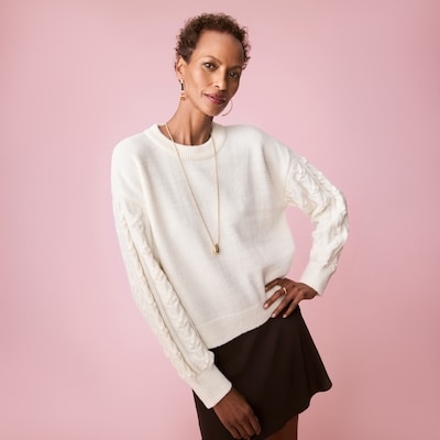 Cable Knit Sleeve Pullover - Cream