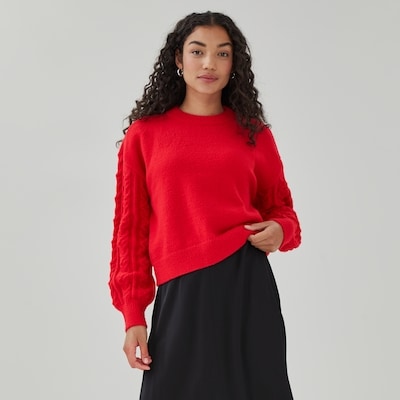Cable Knit Sleeve Pullover - Red