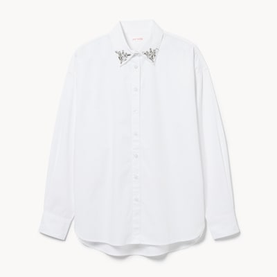 Chemise en popeline à col décoré - Blanc pur