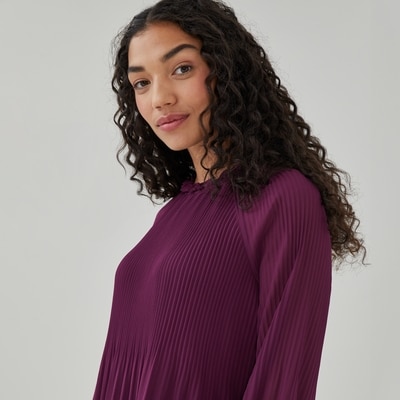 Chiffon Pleated Blouse - Dark Plum