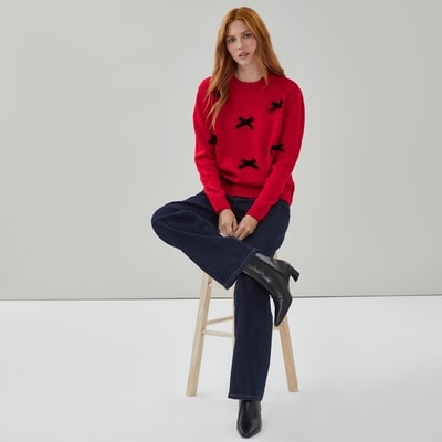 Chandail en tricot avec boucles de style festif - Rouge