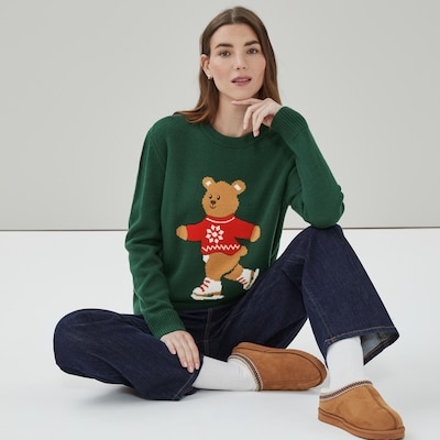 Chandail en tricot de style festif à motif d’ours - Vert