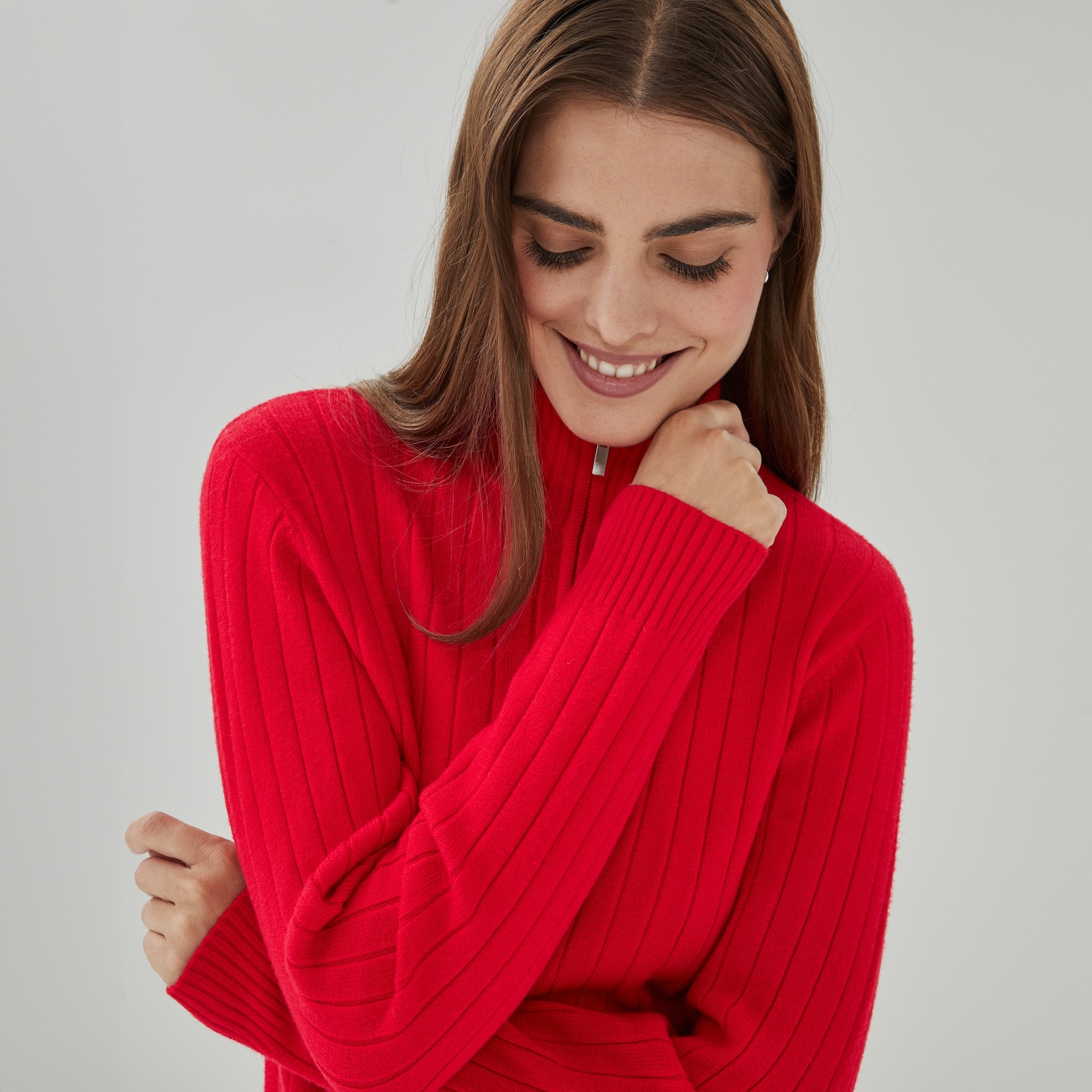 Ribbed Quarter-Zip Pullover in Red from Joe Fresh
