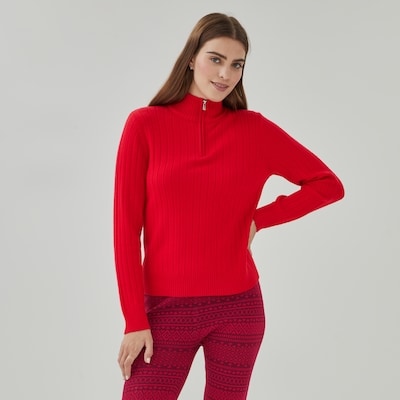 Ribbed Quarter-Zip Pullover - Red