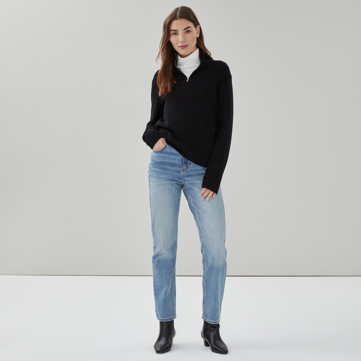 Ribbed Quarter-Zip Pullover - Jf Black