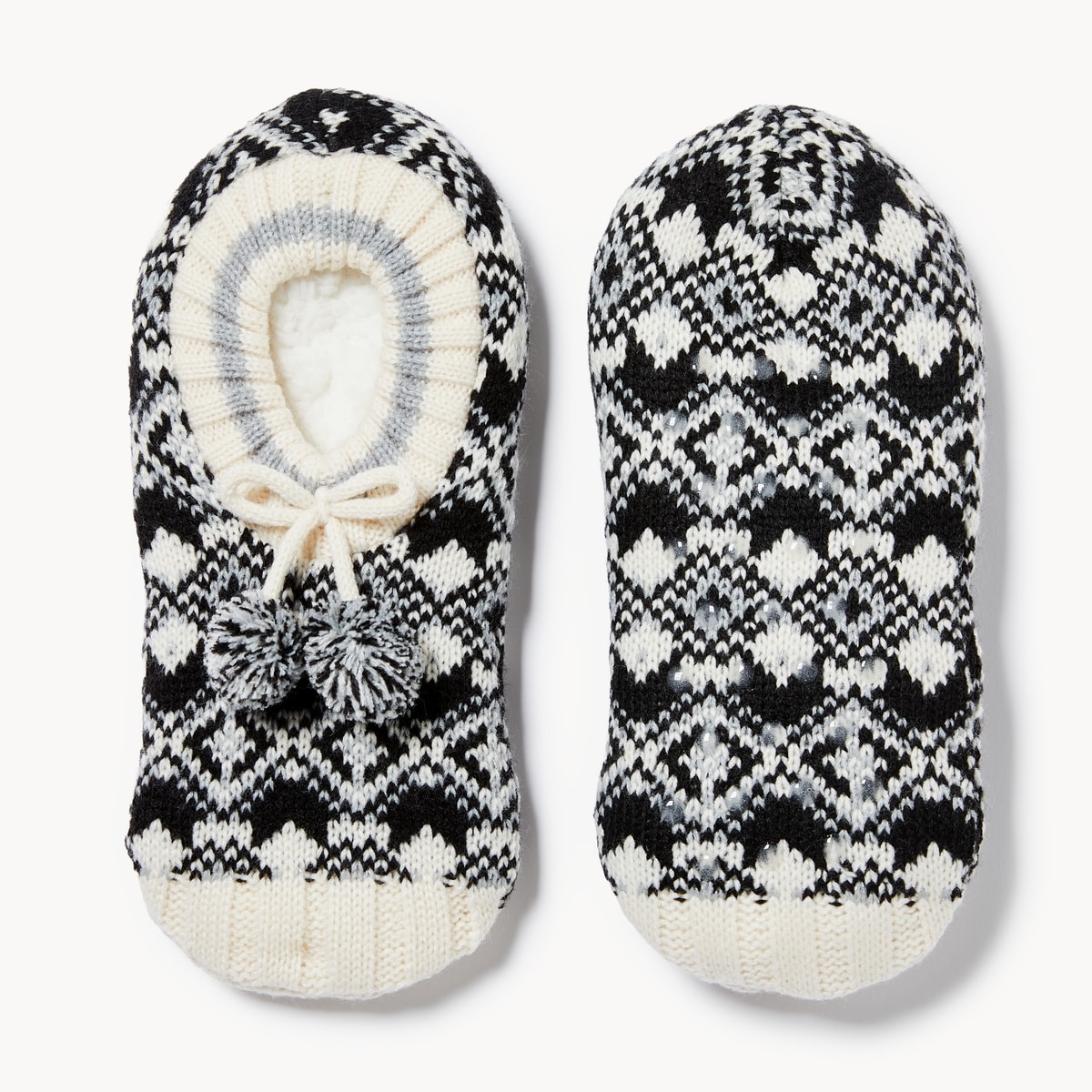 Fair Isle Low-Cut Slipper Socks - Black