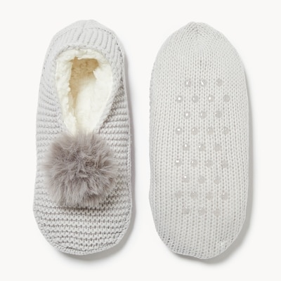 Chaussettes pantoufles basses à pompon - Gris