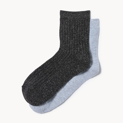 3-Pack Lurex Ribbed Crew Socks - Black