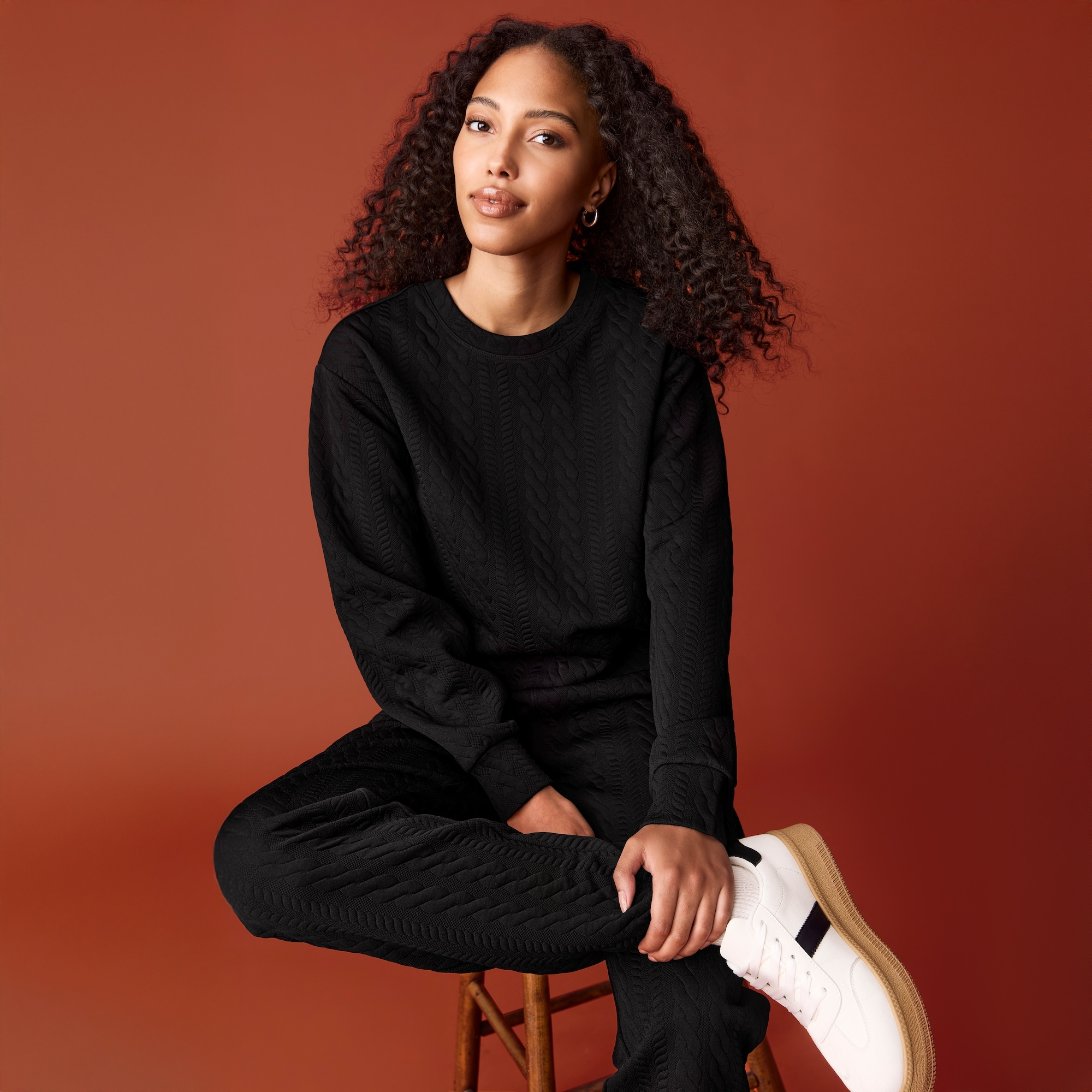 Active Quilted Sweatshirt in Black from Joe Fresh