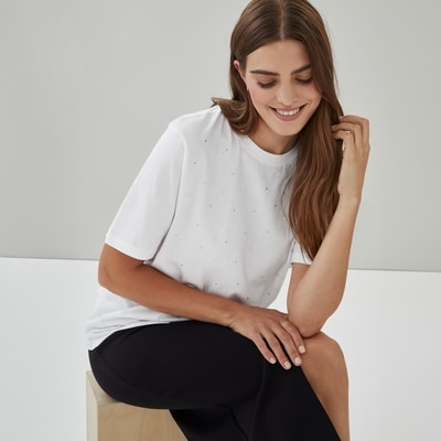 Embellished Cotton T-Shirt - Bright White